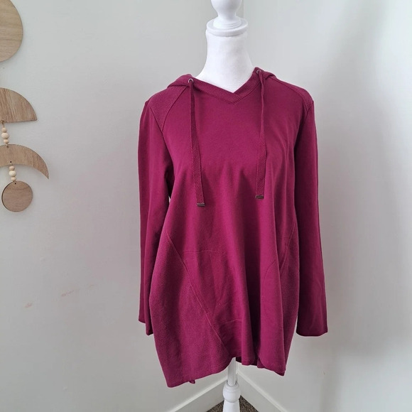 LOGO Lori Goldstein Purple Hooded Oversized Tunic Sweater Pullover Size Small - Picture 1 of 7